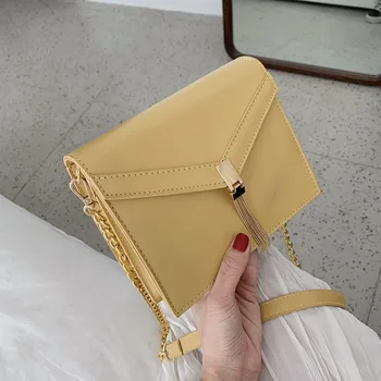 

Bolsa Mujer Bags For Women 2019 Solid Color Tassel Women Bags Designer PU Leather Messenger Bag Chain sac a main 620
