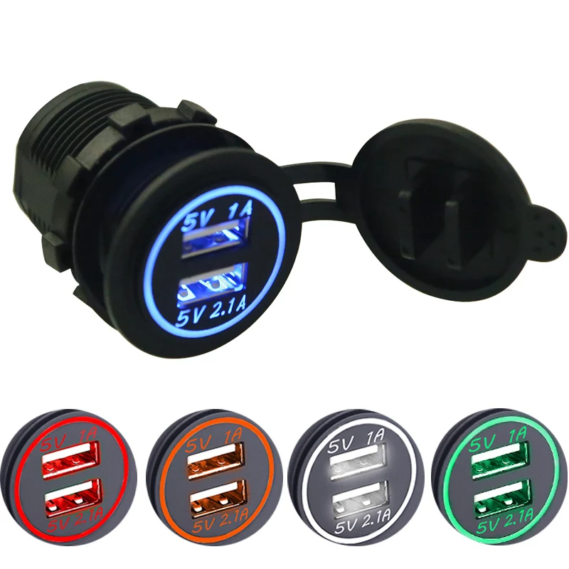 Waterproof Car Charger 12v24v Universal Dual Usb Car Charge Socket Led