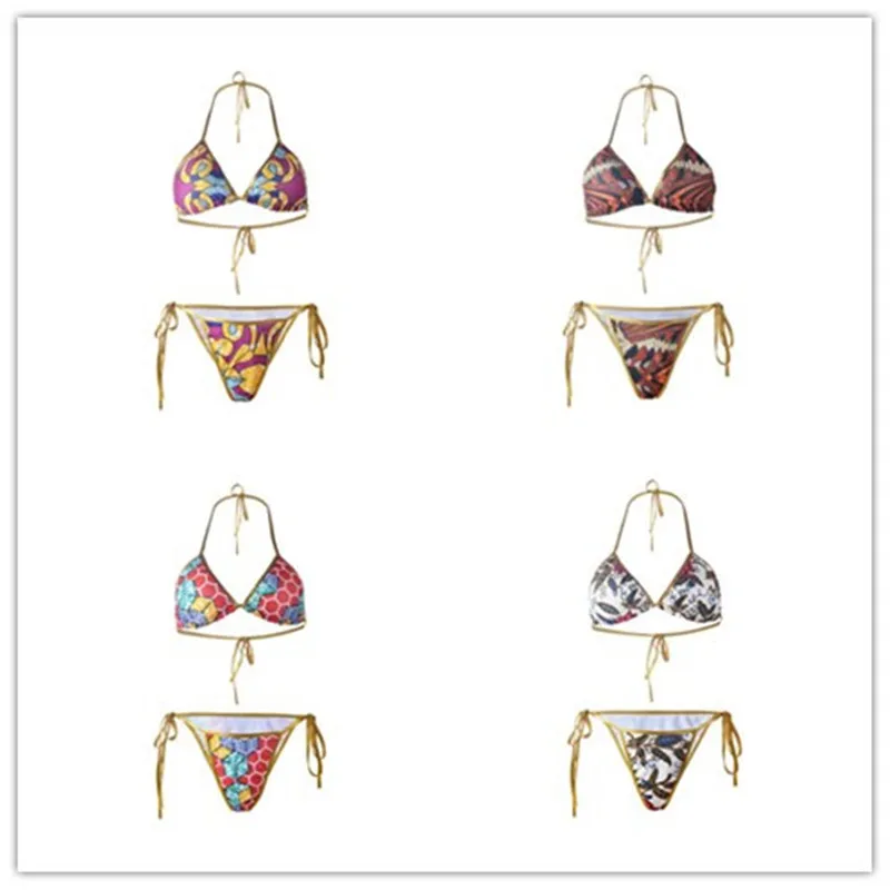 

Europe and the United States South Korea bronzing bikini swimsuit digital printing bikini (including chest pad)