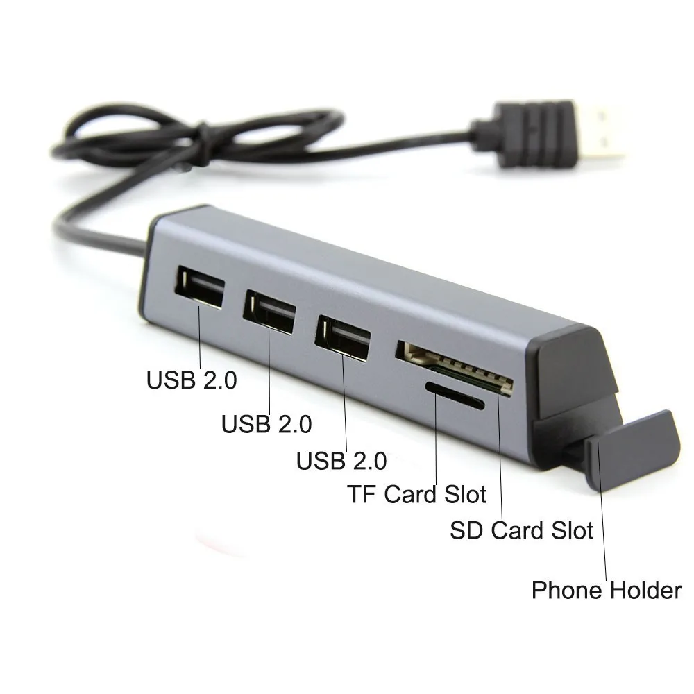 USB 2.0 HUB 3 Ports Multiple Extender Adapter Micro SD/CF Card Reader Multi Splitter For USB Flash Drive Laptop Phone holder