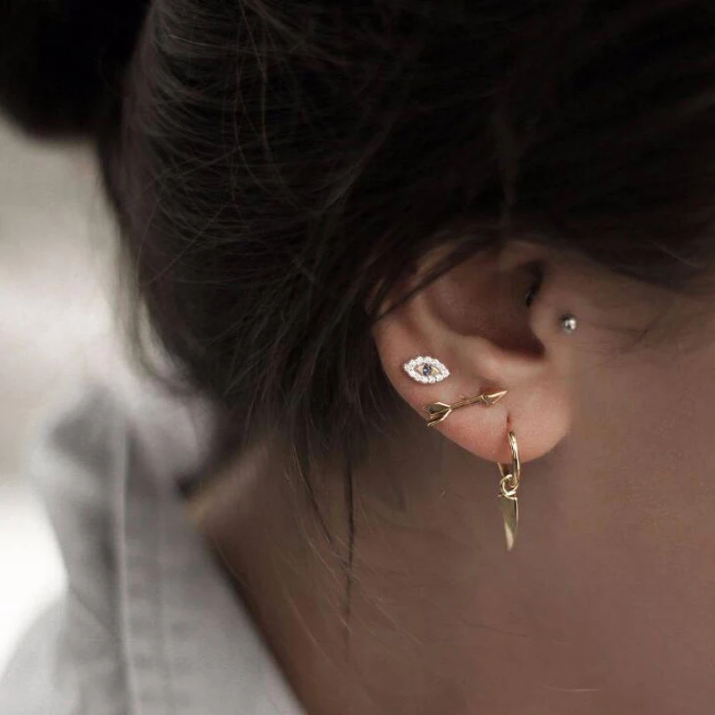 

docona Punk Gold Color Crytal Eye Arrow Stud Earring Set for Women Tiny Geometric Studs Earrings Party Jewelry Oorbellen 3855