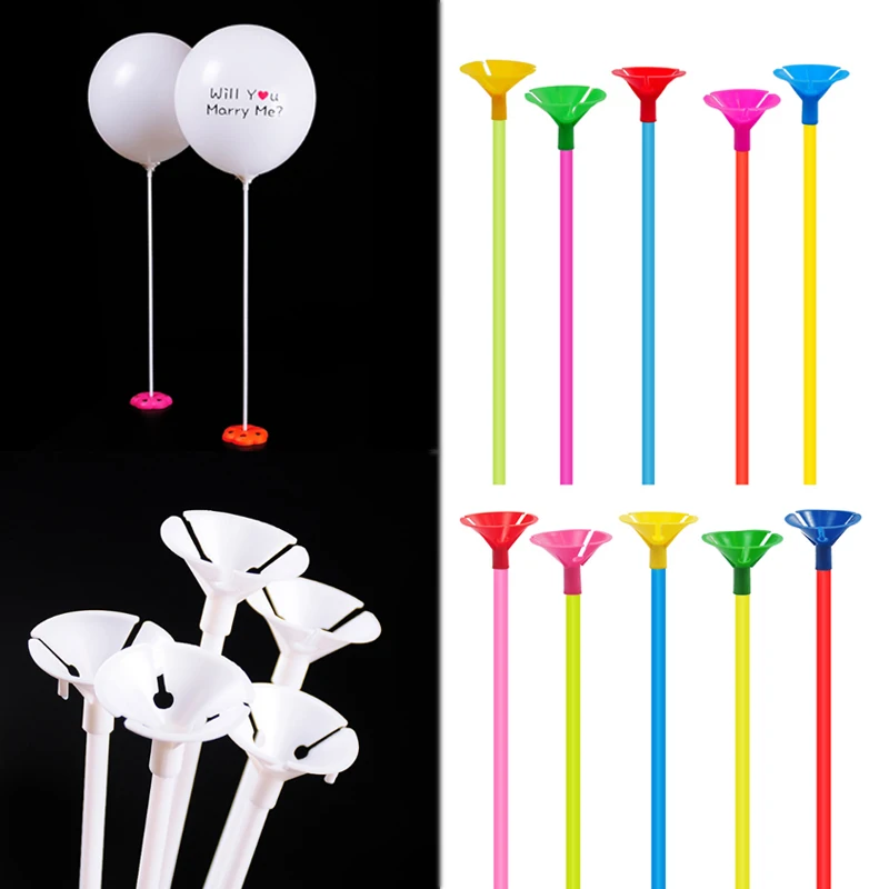 40CM PVC Balloon Holders Balloon Sticks Mixed color for Wedding DIY Party Decoration with Cups White Festival Supplies 10PCS/Set