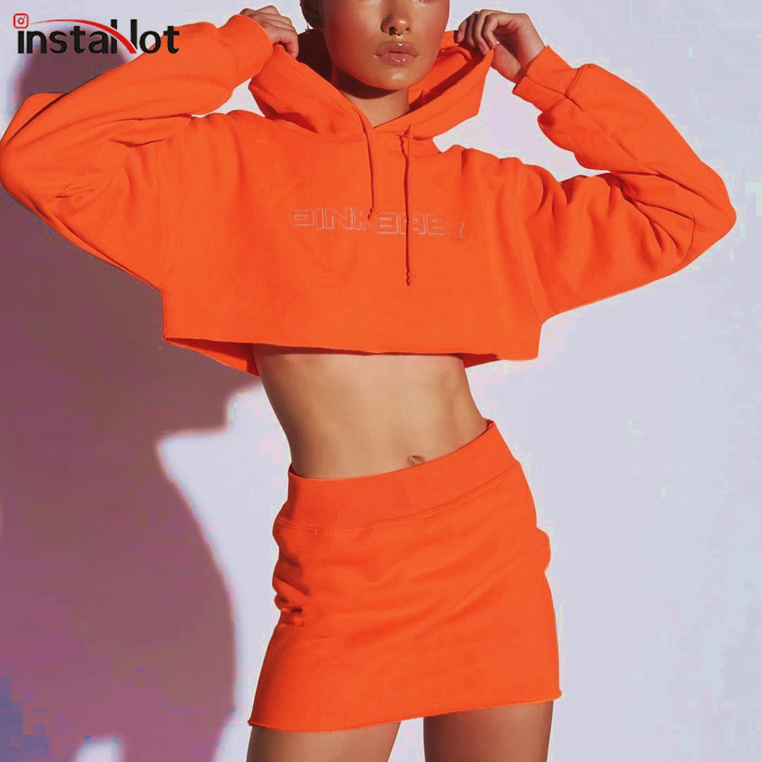 

InstaHot Letter Print Hoodies Women Autumn Reflective Flash Hooded Long Sleeve Crop Tops Streetwear Spring Sweatshirts 2019 New