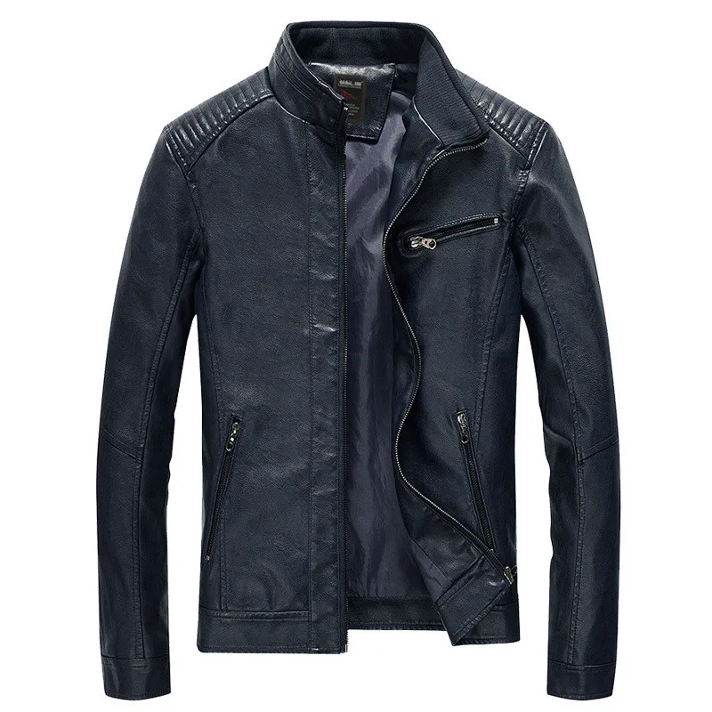 BOLUBAO модные мужские Куртки из искусственной кожи, мотоциклетные кожаные куртки, Мужская Осенняя кожаная одежда, мужские повседневные Брендовые пальто - Цвет: Dark blue