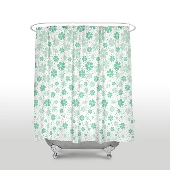 

New Arrival Waterproof Art Floral Pattern Shower Curtain with Hooks Polyester Fabric Green Bathroom Curtains for Home Decor