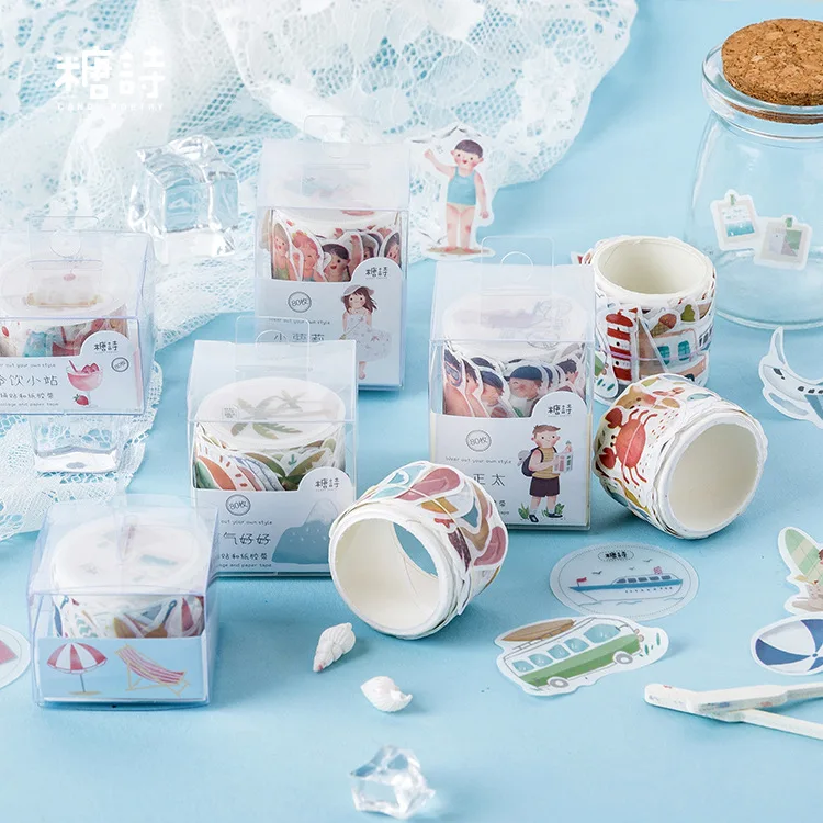 

80 pcs/Roll Creative Travel Theme Collage Bullet Journal Washi Tape Set Scrapbooking Planner Masking Tape For Kids