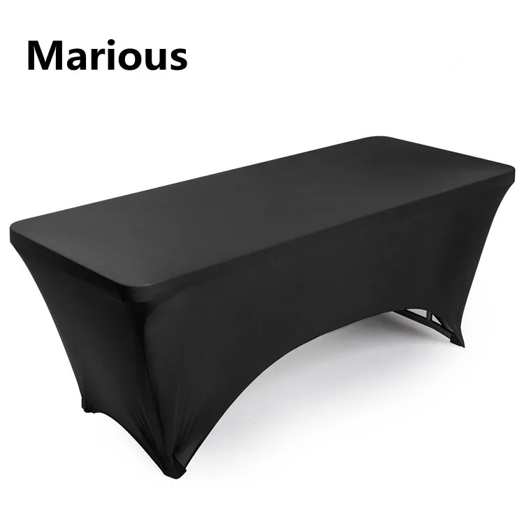 

Big Discount !!!! 10pcs 6ft Black Rectangle Lycra Stretch Spandex Table Cloths Elastic Wedding Table Covers Free Shipping