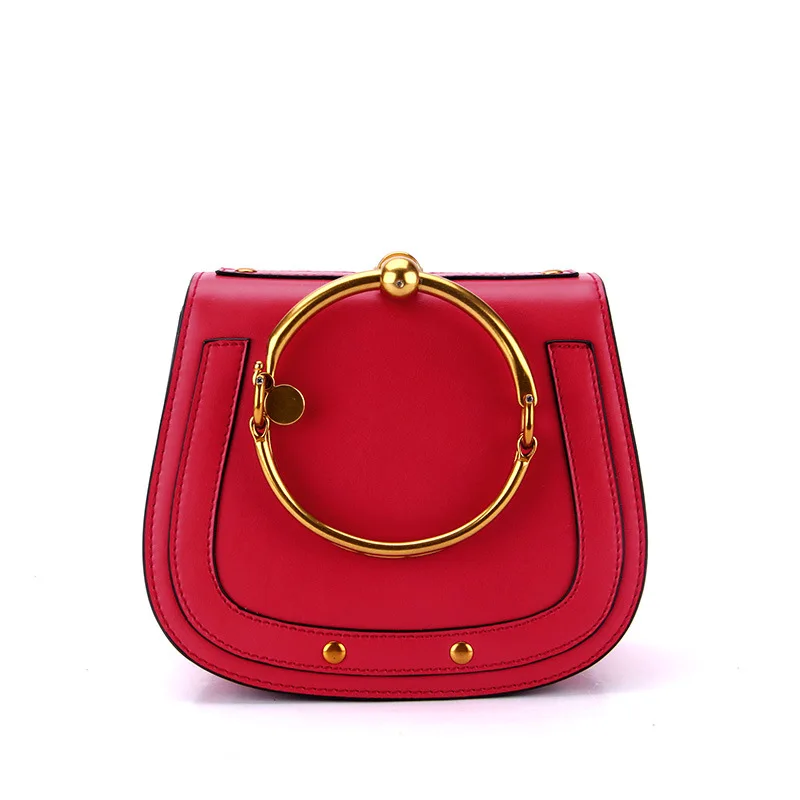 Новая женская сумка из натуральной кожи модные круглые ручные женские сумки из воловьей кожи на одно плечо Наклонная Сумка для внешней торговли - Color: red