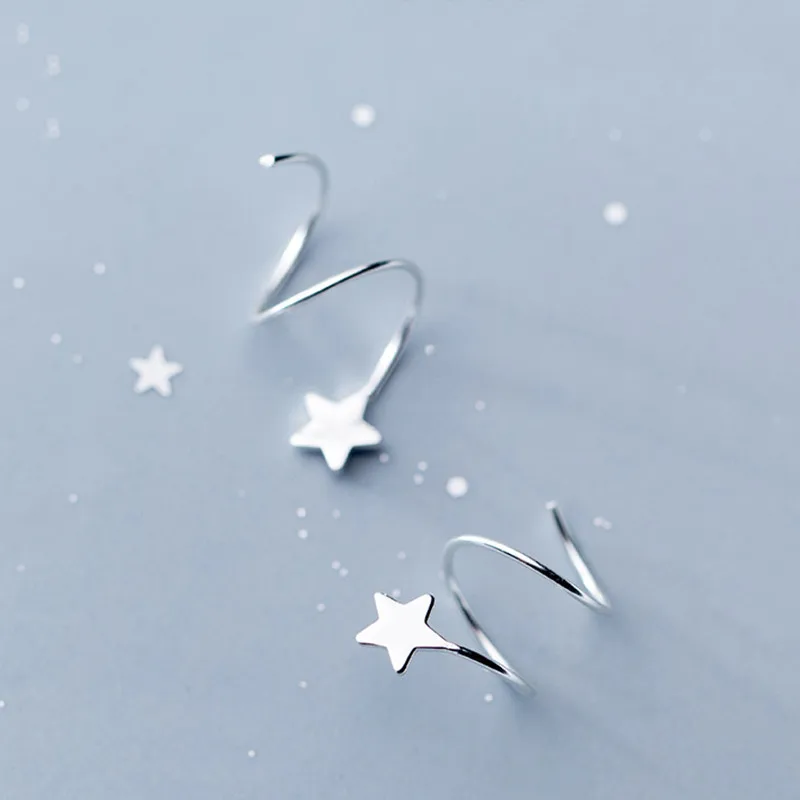 PONYKISS трендовые 925 пробы серебряные милые серьги-кольца с волнистыми звездами для женщин вечерние Изящные аксессуары подарок на день рождения