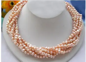 

Women Gift Freshwater Wedding Woman Jewelry 5 Rows 8mm Pink Real Pearl Choker Necklace Natural Freshwater Pearl Handmade