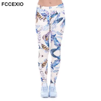 

FCCEXIO Brand Fashion Yellow Feathers 3D Printed High-quality Fitness Slim Legging Women Casual Home Leggings Woman Elastic Pant