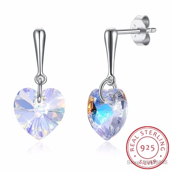

LEKANI Crystals Heart Drop Earring Crystals 925 Sterling Silver Hanging Piercing For Women Best Friends Gift