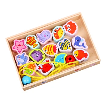 

Children Wooden Early Education Handwork Threading Beaded Baby Toy Animal Traffic Digital Toy Hand-eye Coordination Training Toy
