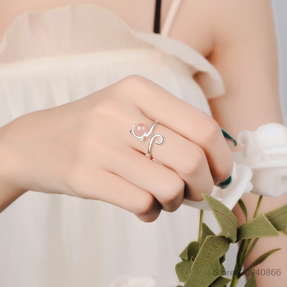 925 однотонное Настоящее Стерлинговое Серебро модное кольцо с котом клубничкой и кристаллами размер для девочки-подростка подарок на Рождество DS977