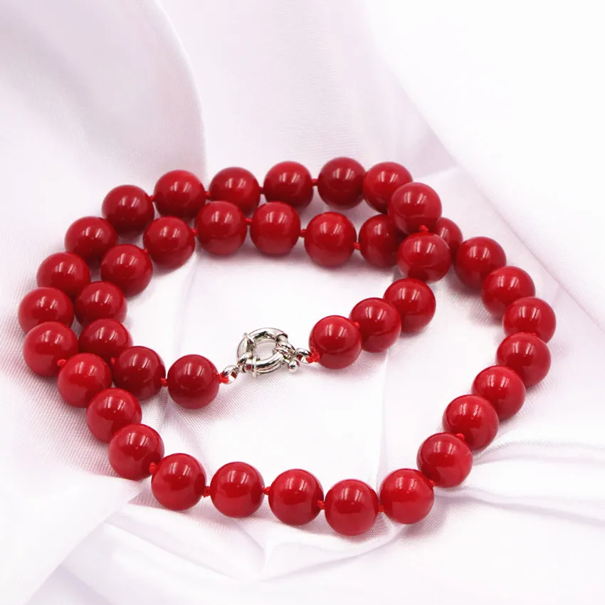 Модные женские Искусственные коралловые красные камни 10 мм бусы ожерелье с цепочкой, чокер ювелирные изделия для ключицы 18 дюймов y30
