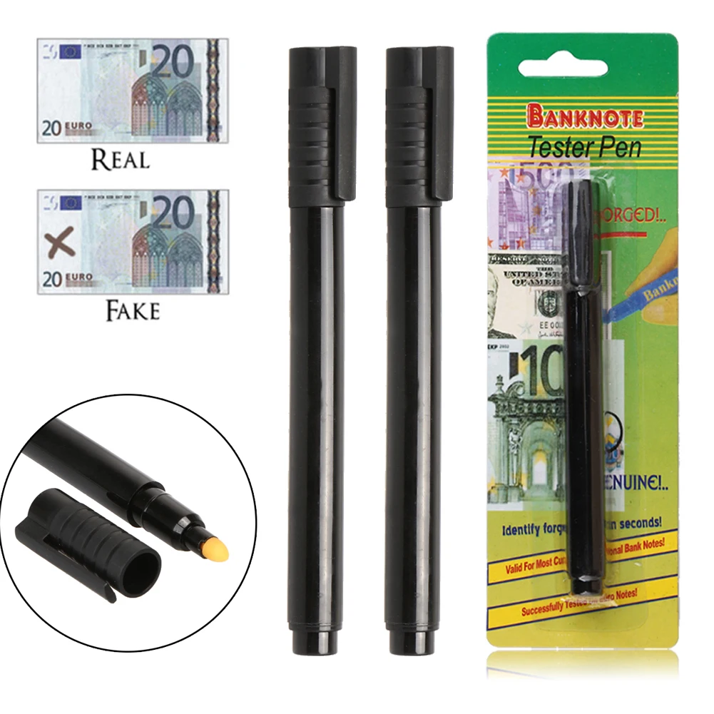 Money Detector Pen 2 x Money Detector Money Checker Currency Detector Counterfeit Marker Fake Banknotes Tester Pen Unique Ink Hand Checkering Tools