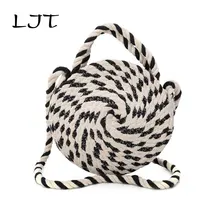 LJT индивидуальность черно-белая тканая маленькая круглая сумка летняя модная повседневная сумка через плечо пляжные сумки Tote