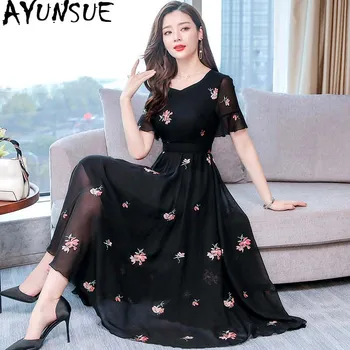 

AYUNSUE Women's Summer Dress 2020 Floral Beach Chiffon Dress Elegant Embroidery Long Dresses Bohemian Vestidos Mujer KJ1986