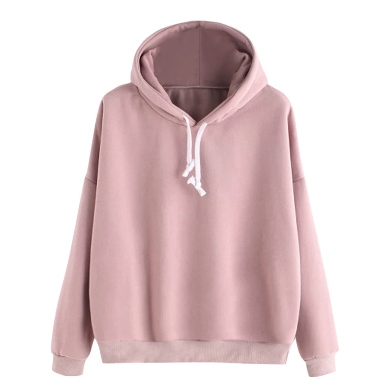 Fashion Women Autumn Hooded Sweatshirt Drawstring Solid