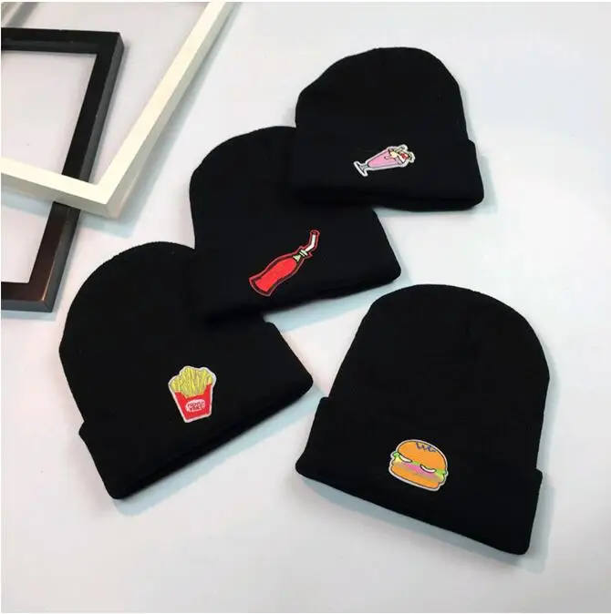 

2017 Korean cartoon Knitting wool Hat Winter warm fashion hat for women men simple hamburge patch cap ice cream, potatoes