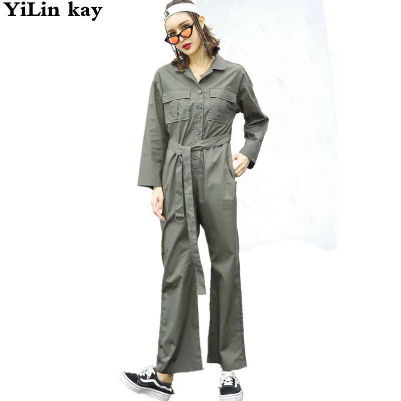 

Summer jumpsuit 2018new rompers womens jumpsuit brand women cotton jumpsuit green high waist loose half sleeve romper jumpsuits