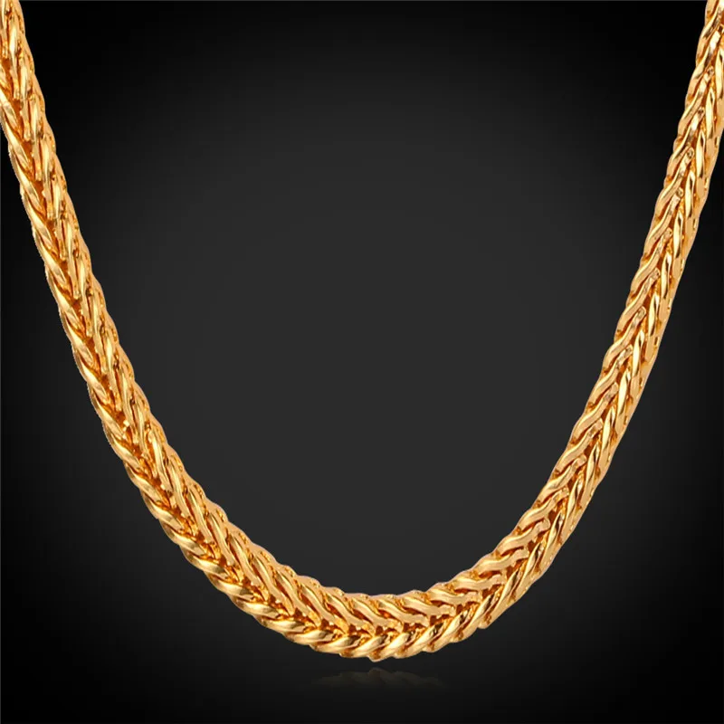 Men Necklace 4MM 55CM 22" Foxtail Franco Chains Trendy Gold Color