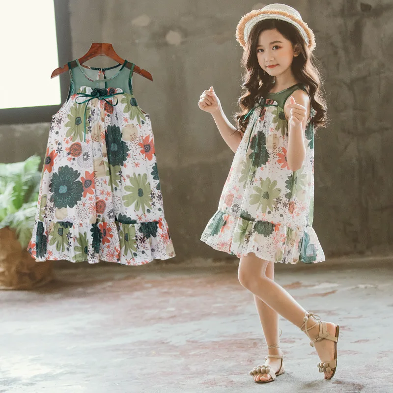 Printed Floral Teenage Girls Vestidos 2018 New Kids Mesh Patchwork Baby ...