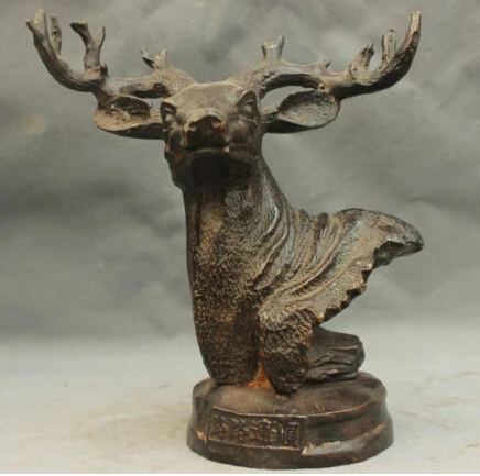 

7'' China Animal Deer head Lucky Bronze Statue