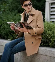 Khaki winter double-breasted wool coat mens trench coats slim casual coat business overcoat for mens fashion pea coats S – 3XL