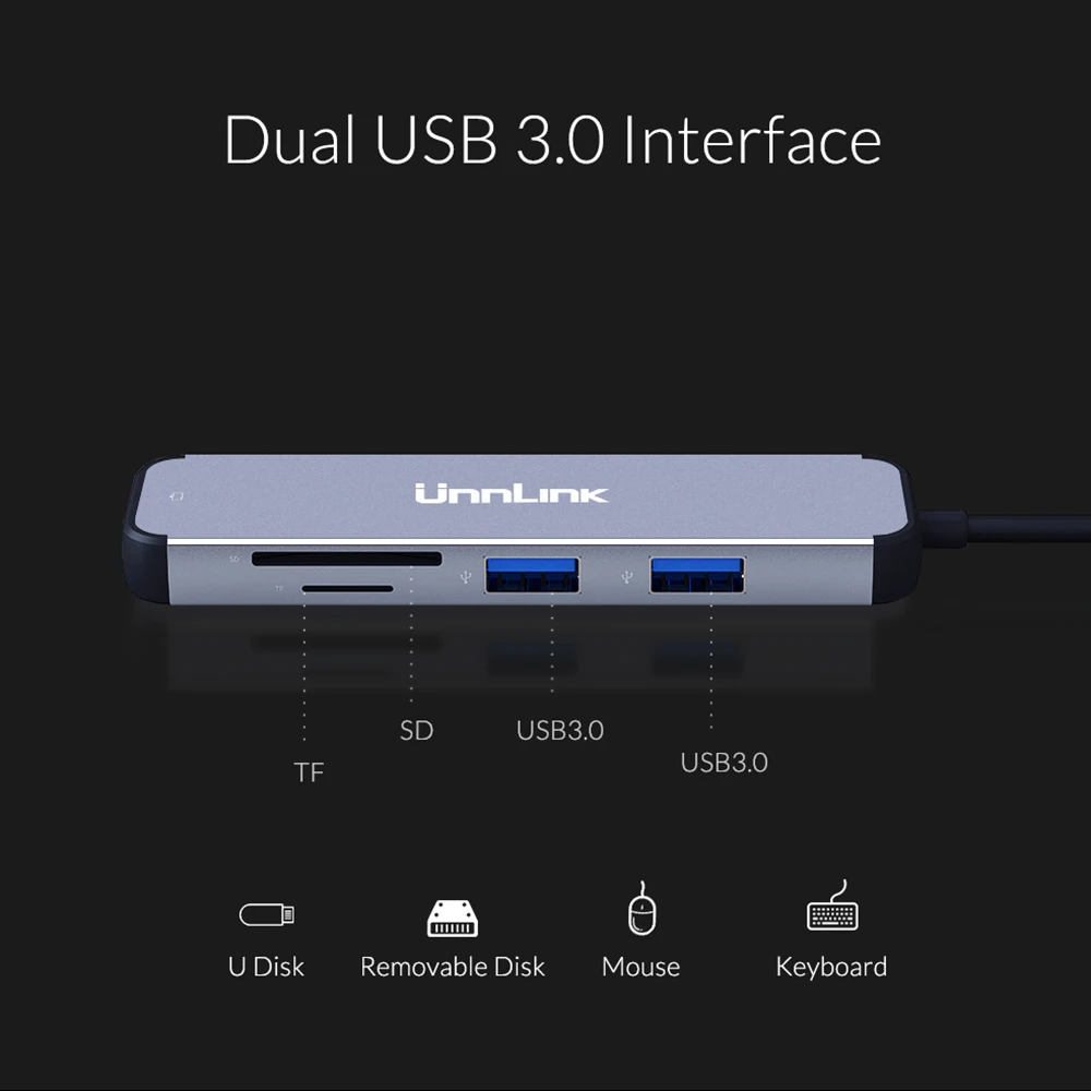 Unnlink usb-хаб USB C к HDMI USB3.0 SD TF кард-ридер Thunderbolt 3 док-адаптер для MacBook pro S8 S9 S10 Dex P20 P30 mate 20