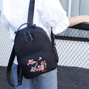 

Chinese Style Nationality Embroidered Backpacks Oxford Canvas Black Vintage Backpacks Women Bags Lady School Bag Book Pack Gift