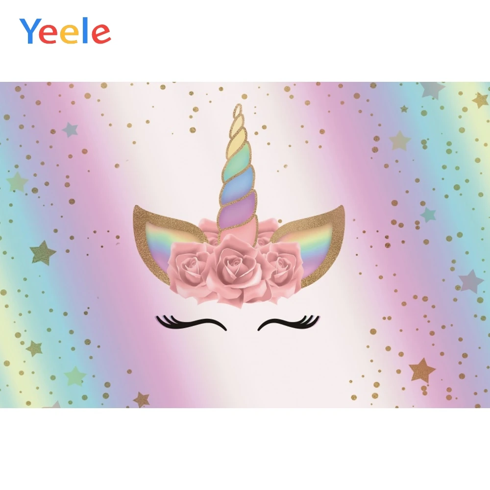 

Yeele Colorful Unicorn Rainbow Gradient Star Birthday Photography Backgrounds Customized Photographic Backdrops for Photo Studio