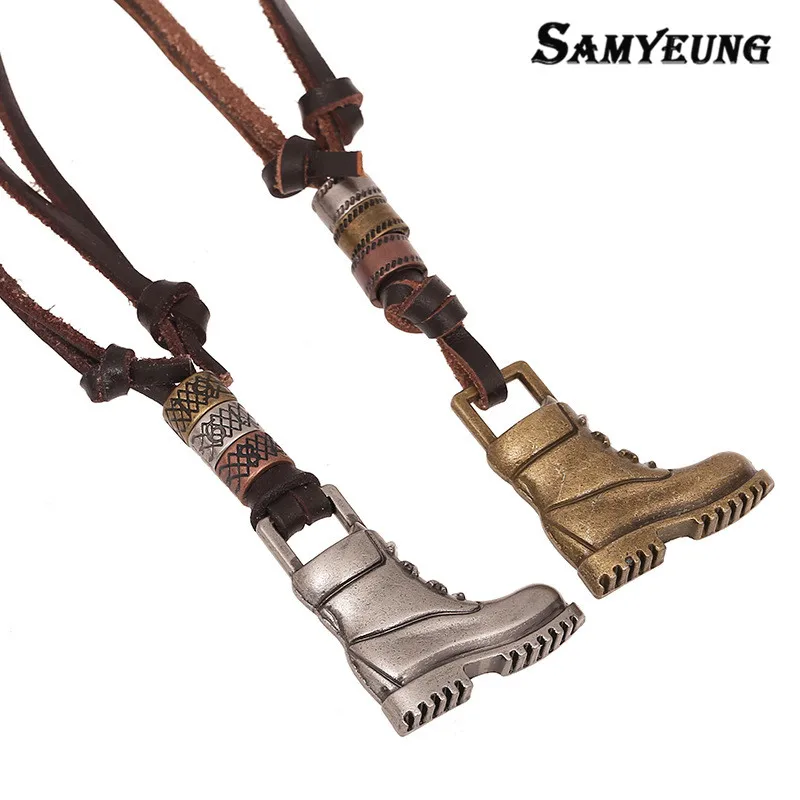 

Samyeung Punk Genuine Leather High Shoes Necklaces Male Vintage Long Rope Chain Necklace Mens Turkish Jewelry Collier Homme