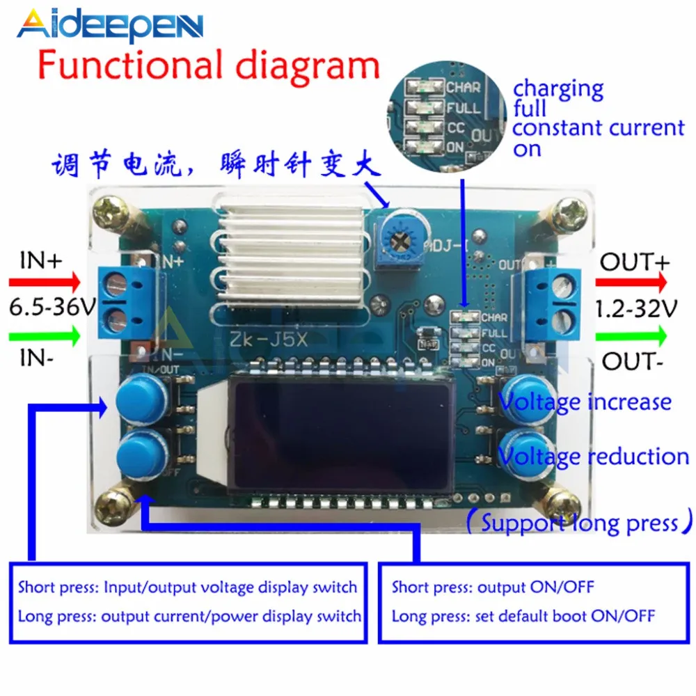 DC-DC 5A CNC понижающий модуль регулируемый постоянный ток напряжения с ЖК-дисплеем 6,5-36 в 6,5 В до 36 в конвертер с Чехол