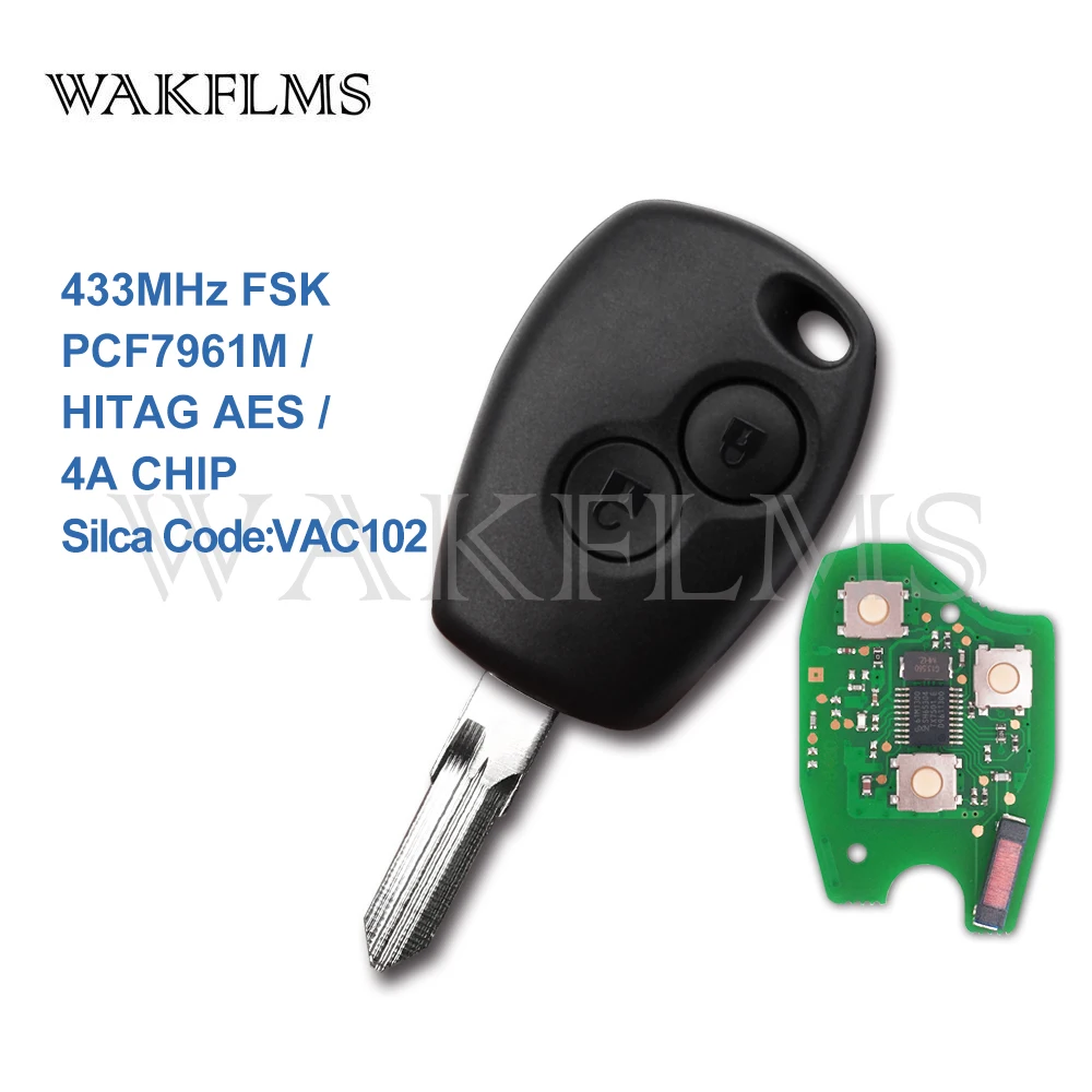 

2 buttons remote car key 433mhz with PCF7961M HITAG AES Chip for Renault Logan II Sandero II VAC102 no mark