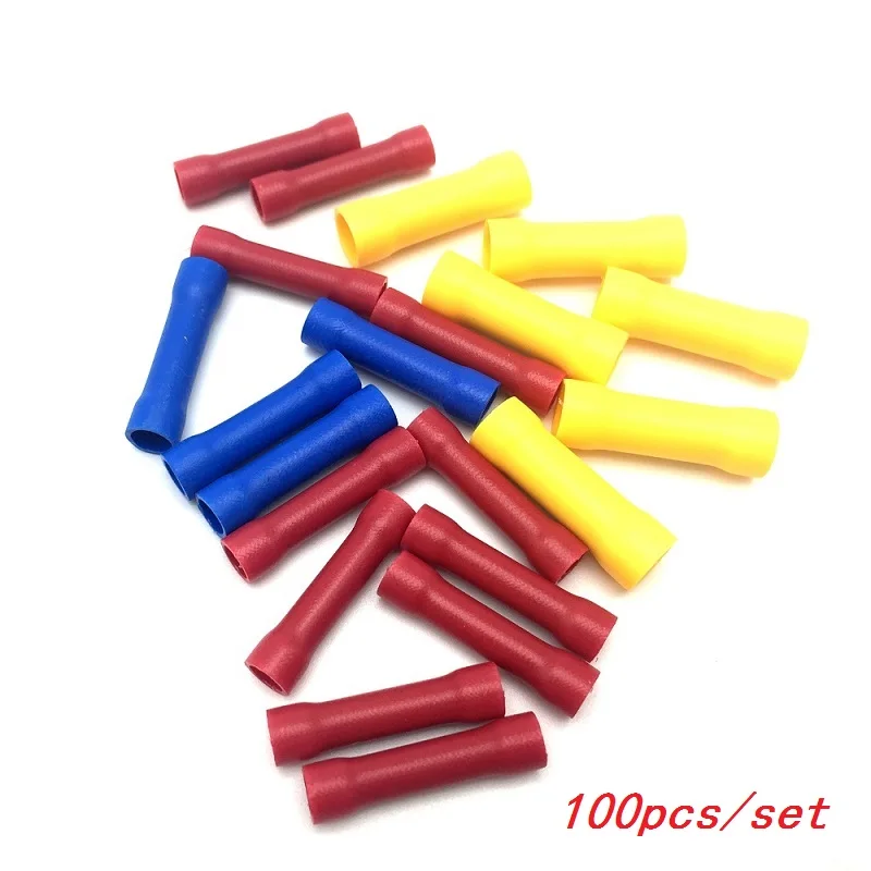 

MINCO HEAT 100pcs/set Insulated Straight Butt Connectors 3 Sizes BV1 BV2 BV5 Crimp Terminals for Wires Cables