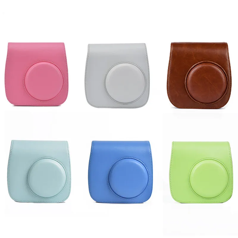 

For Fujifilm Instax Mini 8 Camera Mini 8 Plus 9 PU Leather Bag Case with Shoulder Strap Clear Crystal Hard Protective Cover