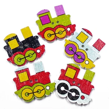 

ZIEENE 10PCs-100PCs Mixed 5 Colors Painting Tractor Wood Tags Kids Wooden Buttons Sewing Scrapbooking Crafts Handmade 25x23mm