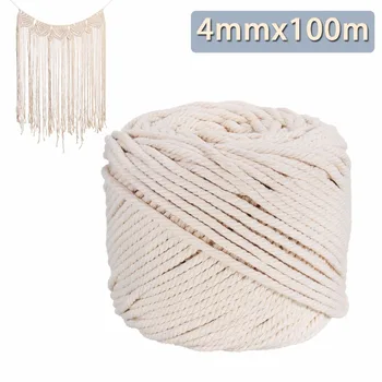 

Durable 4mmx100m Handmade Decorations Natural Beige White Macrame Cotton Twisted Cord Rope DIY Home Textile Accessories Craft