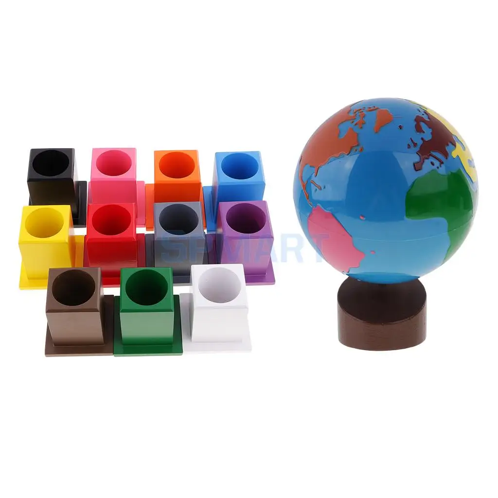 11 Colored Pencil Holder+Geography Globe for Children Montessori Developing Wooden Toy
