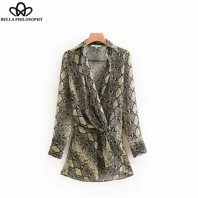 Wonder 2018 women sexy cross v neck snake skin pattern chiffon smock blouse shirt fashion women pleated casual chic blusas tops