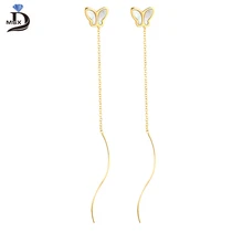 

Woman Female Gold Plating Drop Earrings Stainless Steel Shell Butterfly Long Dangling Earring Luxury Brand Wedding Party Jewelry