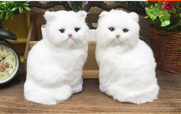

a pair of simulation white cat toys polyethylene & furs sitting cat models about 18x12x11cm 2024