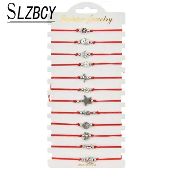 

12 pcs/set Handmade Red Rope Adjustable Bracelets Set Unicorn Hamsa Hand Heart Tree of Life Charm Bracelet Women Fashion Jewelry