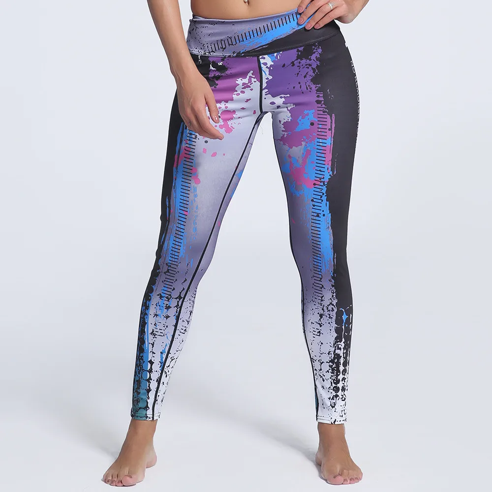 

Women Flexible Mixed Painting Print Tight Pants Workout Gym Training Running Yoga Sport Fitness Exercise Leggings Dropshipping