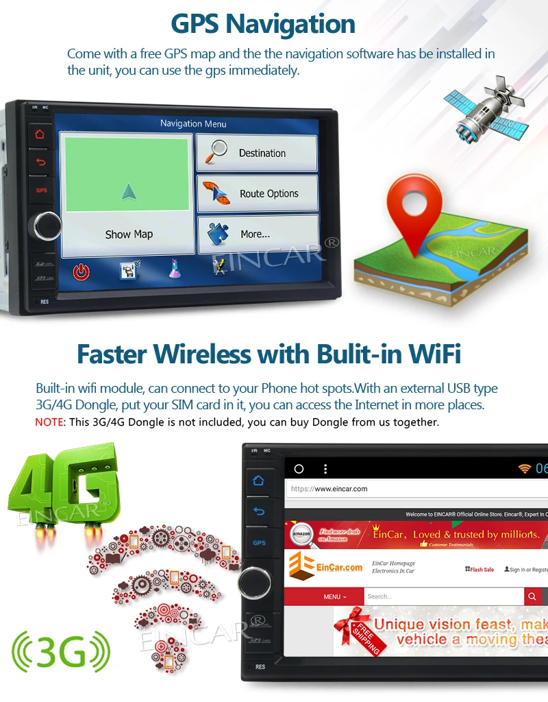 Clearance 2 Din Android 7.1 Car Stereo Radio HD GPS Navigation Support 3/4G WIFI Bluetooth OBD2 Mirror Link with Wireless Backup Camera 7