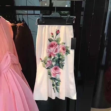 D дизайнерские Элитный бренд юбка для Для женщин сексуальный Винтаж с принтом роз Высокая талия юбка фасона "Русалка"