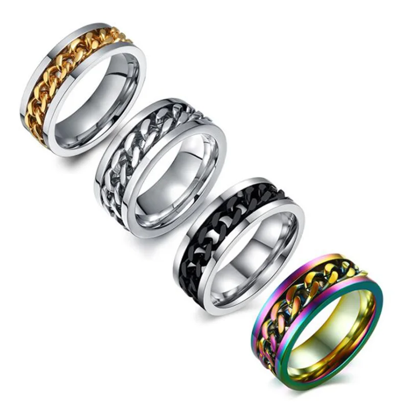 Titanium Ring Men chain shackles Smooth Simple Wedding Couples Rings Bijouterie bague homme R-016 titanium ring men | Украшения и