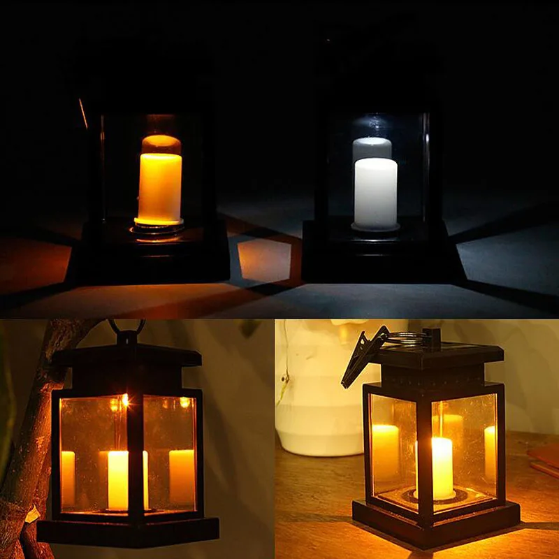 

1 Pc Waterproof LED Solar Garden Light Flickering Flameless Candle Outdoor Lighting Hanging Smokeless Solar Lantern for Camping