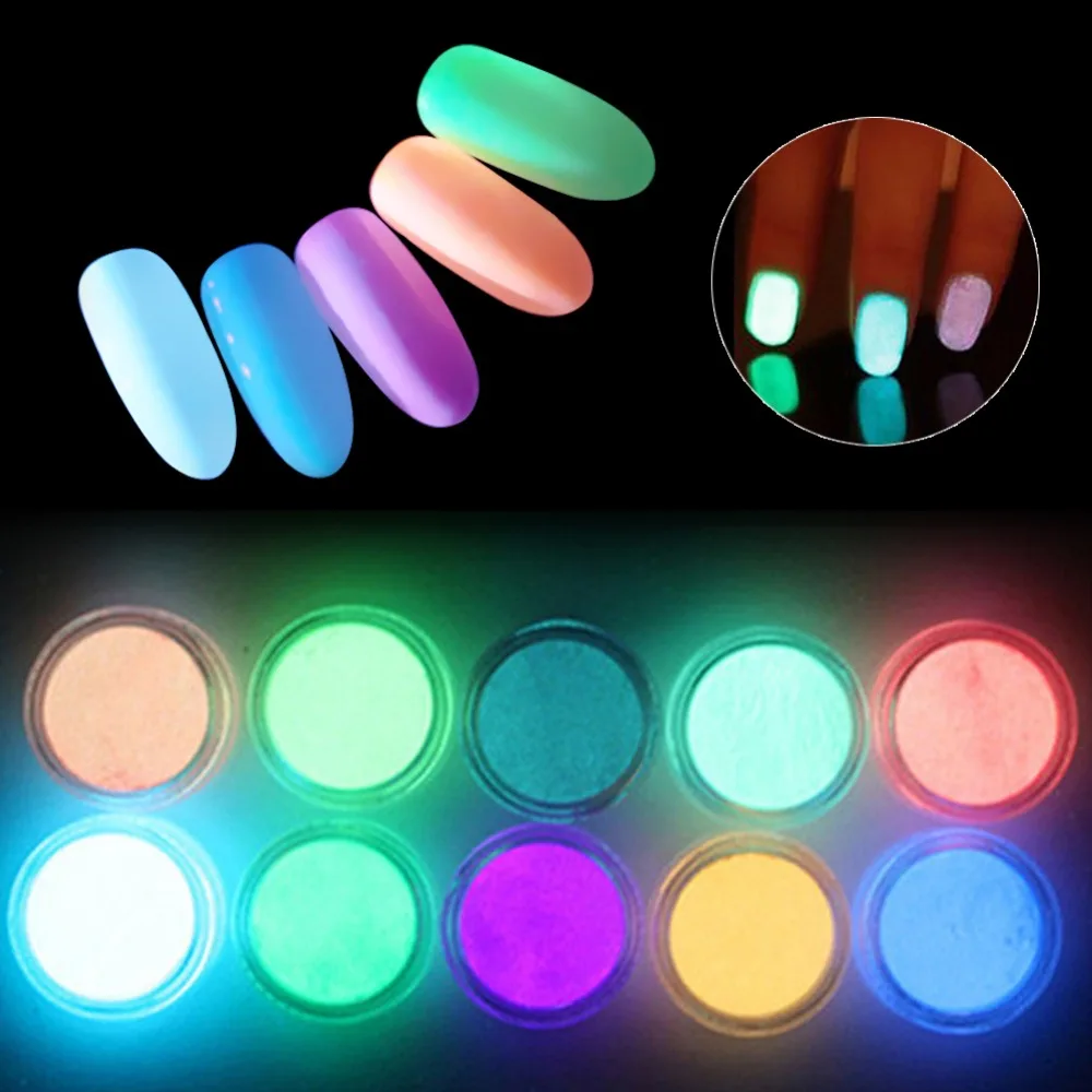 Meicaillin 12 цветов флуоресцентная пудра DIY яркий дизайн ногтей светится в темноте песочный порошок светящийся пигмент пыль светящийся блеск для ногтей